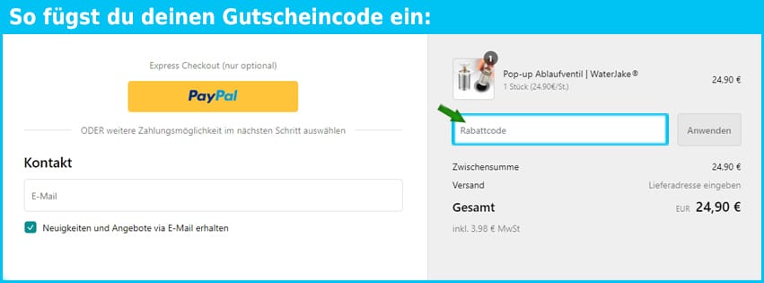 waterjake Gutschein einfuegen und sparen blau