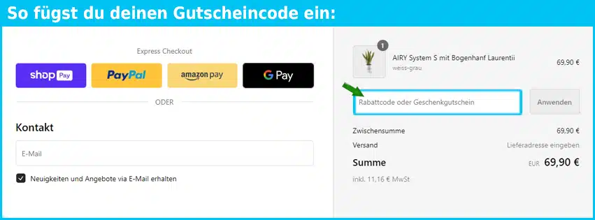 airy Gutschein einfuegen und sparen blau