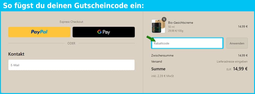 ana-naturkosmetik Gutschein einfuegen und sparen blau