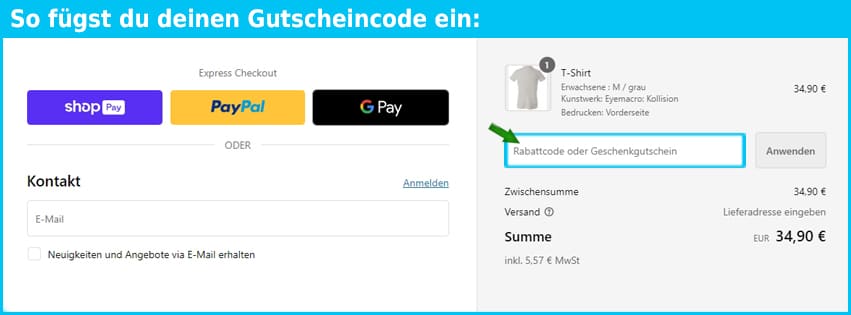 art-shirt.com Gutschein einfuegen und sparen blau