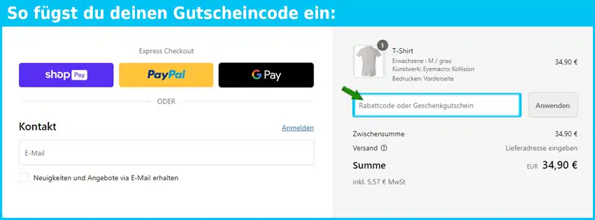 art-shirt.com Gutschein einfuegen und sparen blau