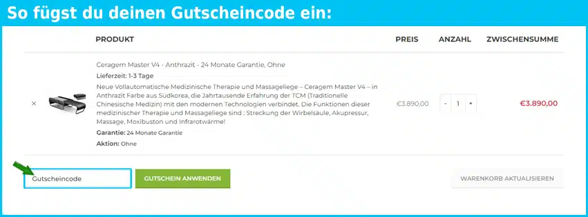 ceragem Gutschein einfuegen und sparen blau