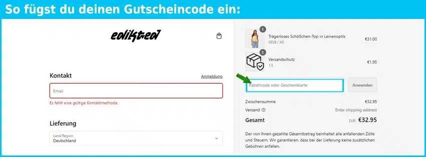 edikted Gutschein einfuegen und sparen blau