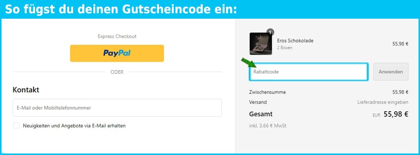eros Gutschein einfuegen und sparen blau