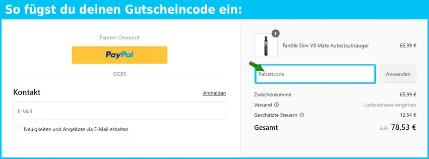 fanttik Gutschein einfuegen und sparen blau