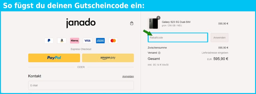 janado Gutschein einfuegen und sparen blau