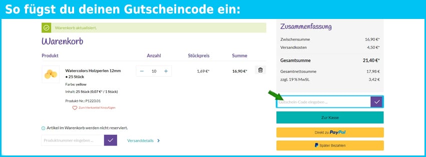 murmelkiste Gutschein einfuegen und sparen blau