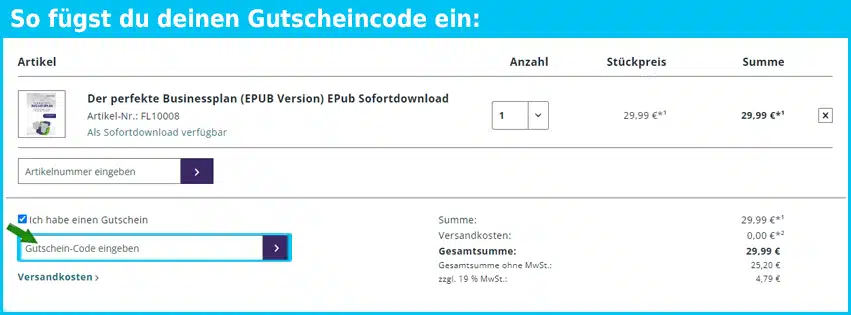 vorlagen-center Gutschein einfuegen und sparen blau
