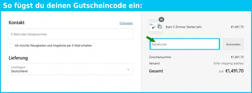 airekey Gutschein einfuegen und sparen blau