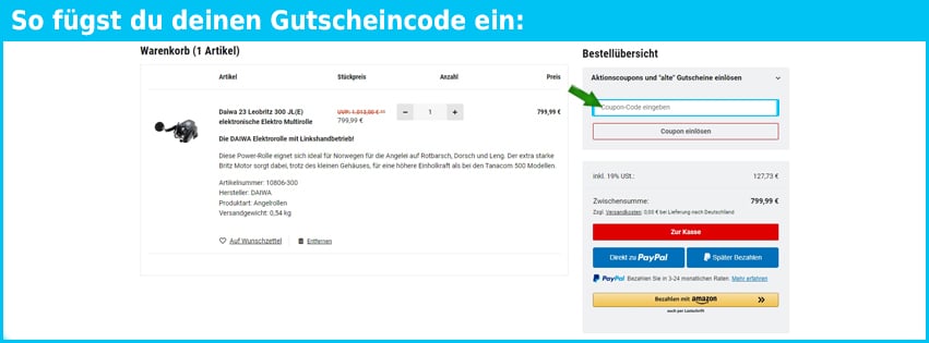 am-angelsport Gutschein einfuegen und sparen blau