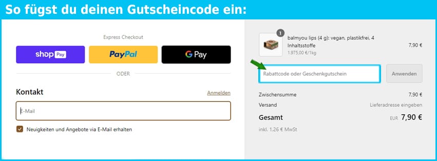 balmyou Gutschein einfuegen und sparen blau