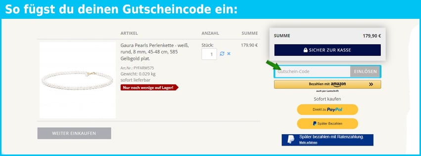 perlenklassiker Gutschein einfuegen und sparen blau
