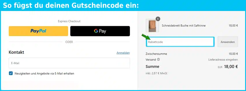 schneidebrett.de Gutschein einfuegen und sparen blau