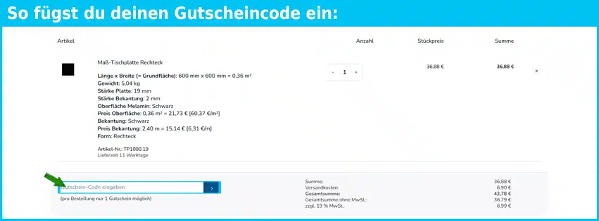 tischplatte-online.de Gutschein einfuegen und sparen blau