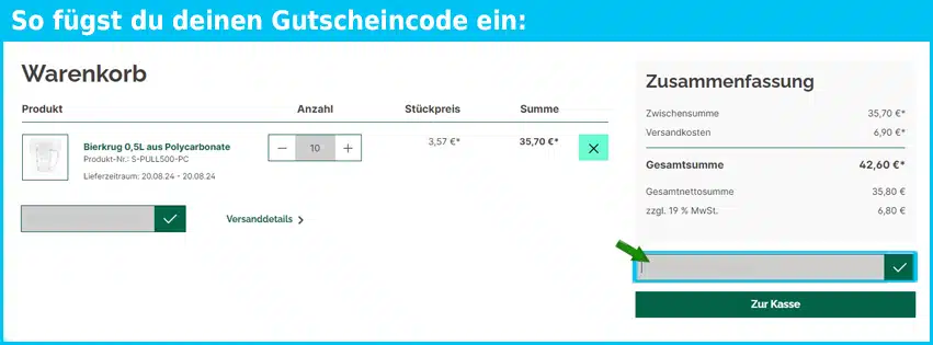 trinkbecher.eu Gutschein einfuegen und sparen blau