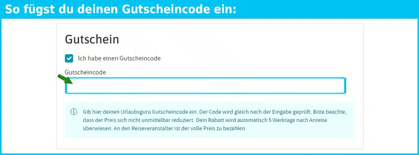 urlaubsguru Gutschein einfuegen und sparen blau