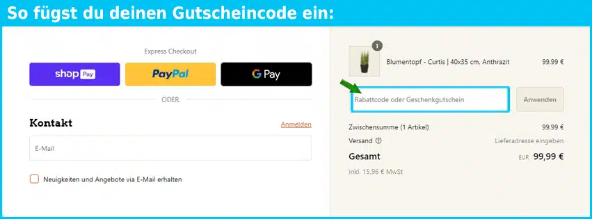 aplanta Gutschein einfuegen und sparen blau