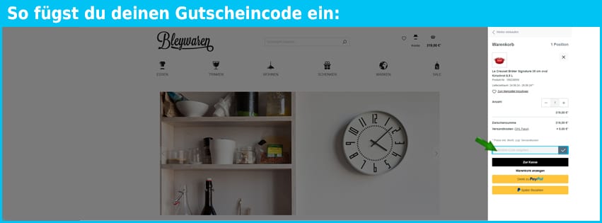 bleywaren Gutschein einfuegen und sparen blau