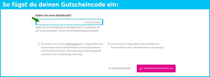 regionsflorist.de Gutschein einfuegen und sparen blau