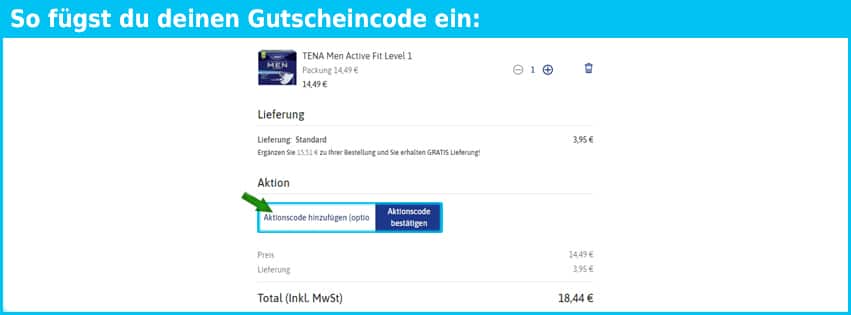 tena Gutschein einfuegen und sparen blau