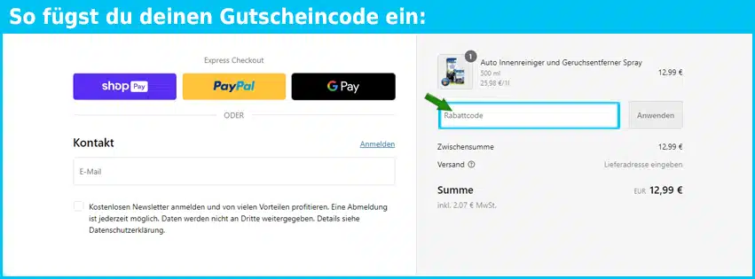 bactador Gutschein einfuegen und sparen blau