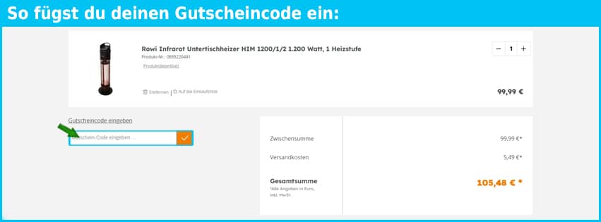 hitseller Gutschein einfuegen und sparen blau