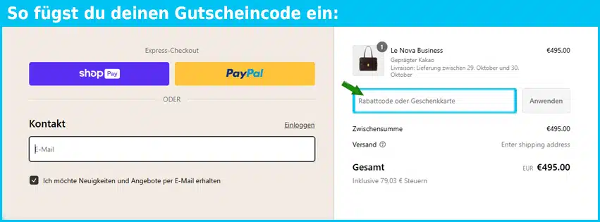 leoetviolette Gutschein einfuegen und sparen blau