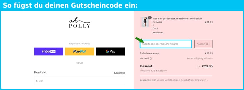 ohpolly Gutschein einfuegen und sparen blau