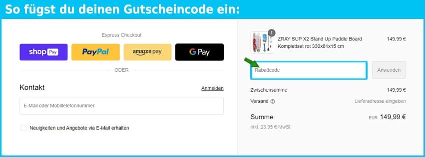 zray Gutschein einfuegen und sparen blau