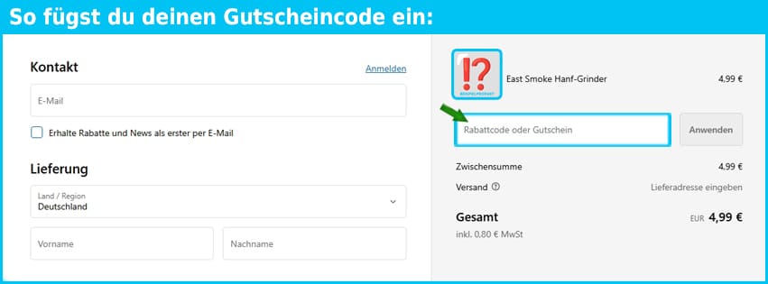 east-smoke Gutschein einfuegen und sparen blau