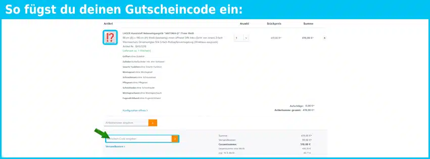 haustuerenland Gutschein einfuegen und sparen blau