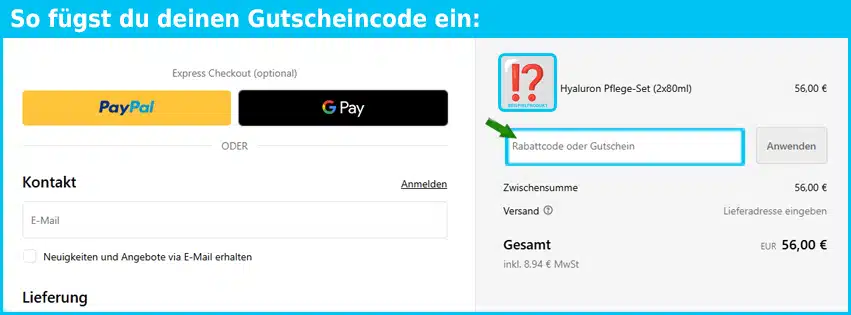 persh Gutschein einfuegen und sparen blau