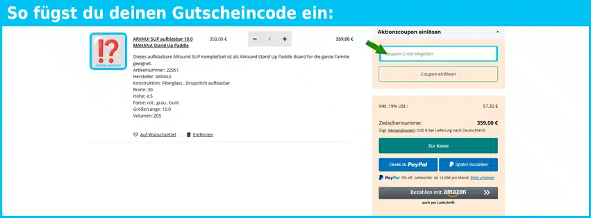 surfshop-deutschland Gutschein einfuegen und sparen blau