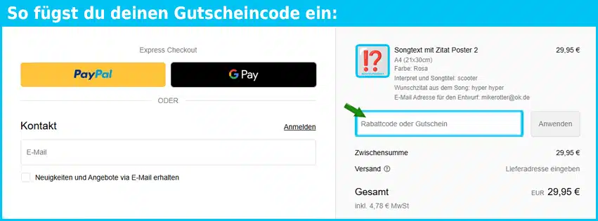 zeitgeistgalerie Gutschein einfuegen und sparen blau