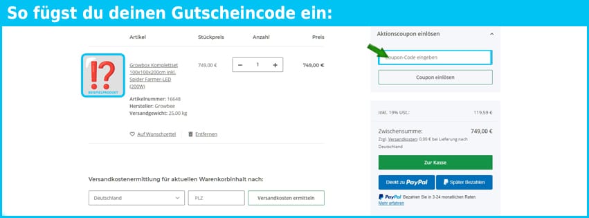 growbee Gutschein einfuegen und sparen blau