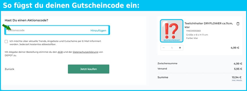 depot Gutschein einfuegen und sparen blau