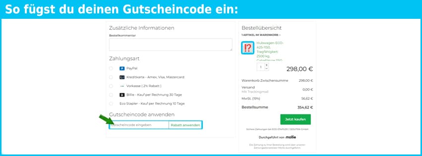 ecostapler Gutschein einfuegen und sparen blau