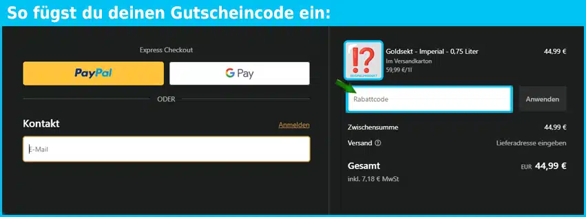 goldkult Gutschein einfuegen und sparen blau