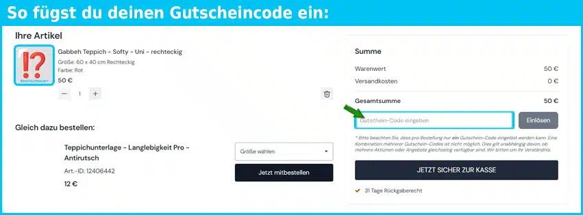 morgenland-teppiche Gutschein einfuegen und sparen blau