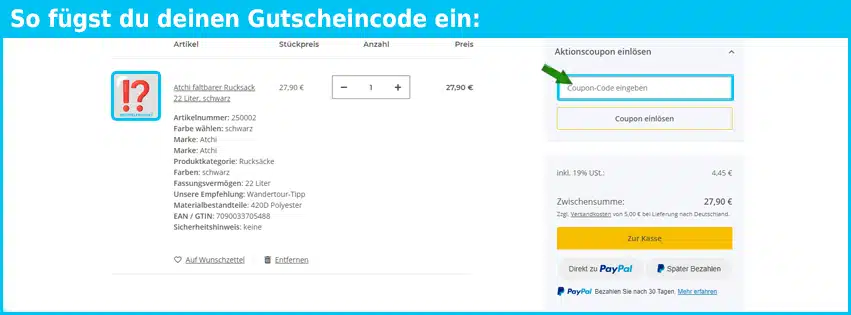 outaway Gutschein einfuegen und sparen blau