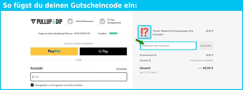 pullup-dip Gutschein einfuegen und sparen blau