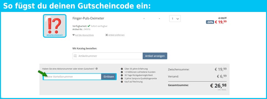sanpura Gutschein einfuegen und sparen blau