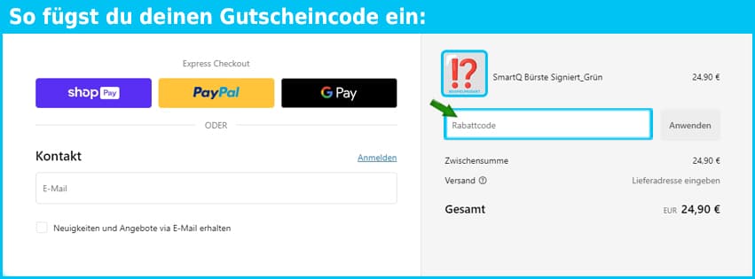 smartq Gutschein einfuegen und sparen blau
