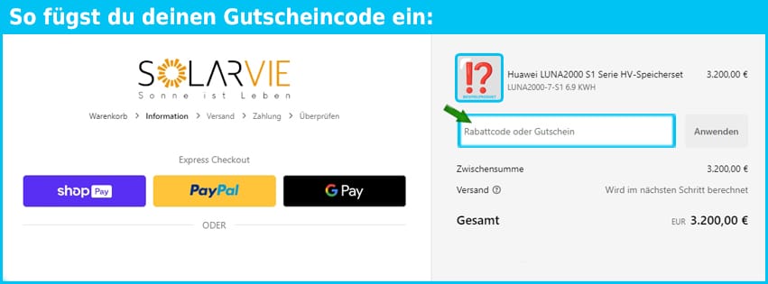 solarvie Gutschein einfuegen und sparen blau