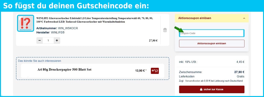 sparsando Gutschein einfuegen und sparen blau