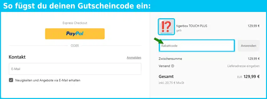 tigermedia Gutschein einfuegen und sparen blau