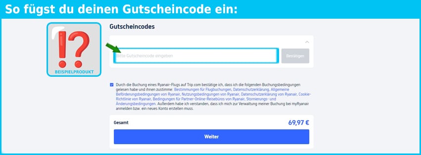 trip.com Gutschein einfuegen und sparen blau