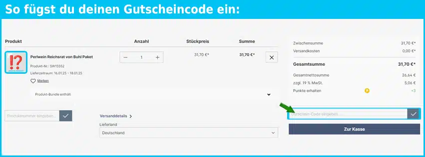 vinlorenc Gutschein einfuegen und sparen blau