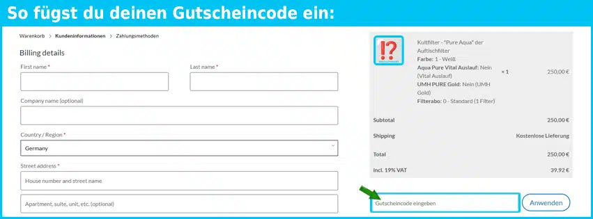 wassermeister24 Gutschein einfuegen und sparen blau