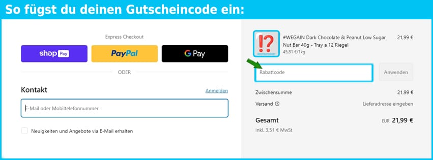wegain Gutschein einfuegen und sparen blau